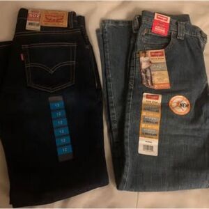 2 New Pairs Boys Size 12 Jeans Levi / Wrangler Stretch Adjustable Waistbands